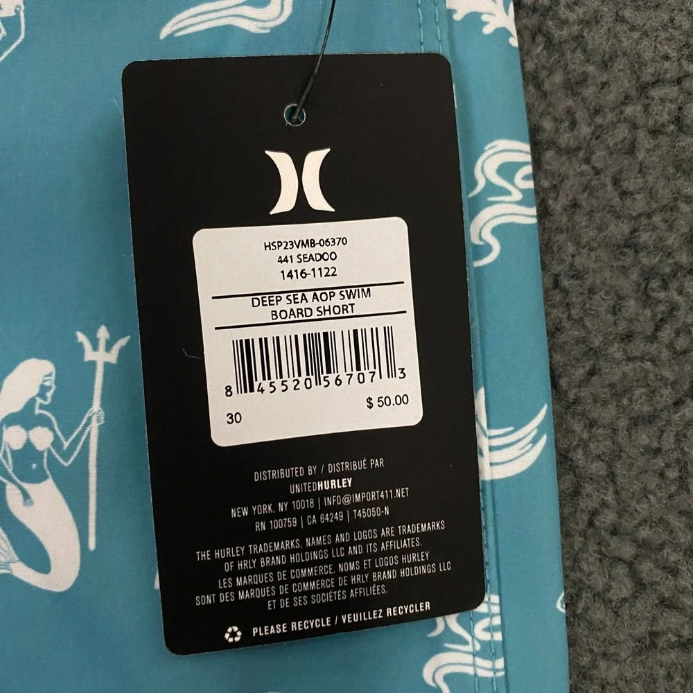 Hurley Deep Sea AOP Swim Board Short Mens 30 Blue Seadoo 9.5